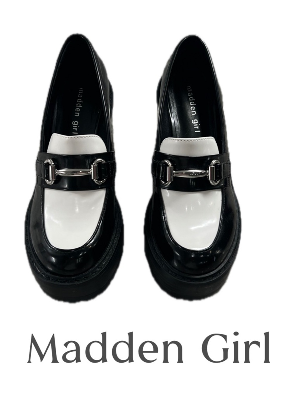 Madden Girl Black & White Platform Loafers size 7M